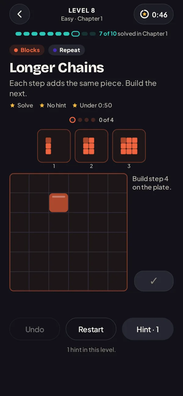 Level 8 of What's Next?: build the next step of a growing shape