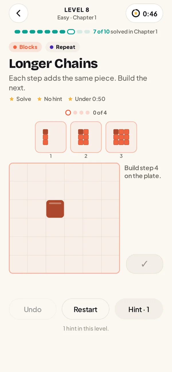 Level 8 of What's Next?: build the next step of a growing shape